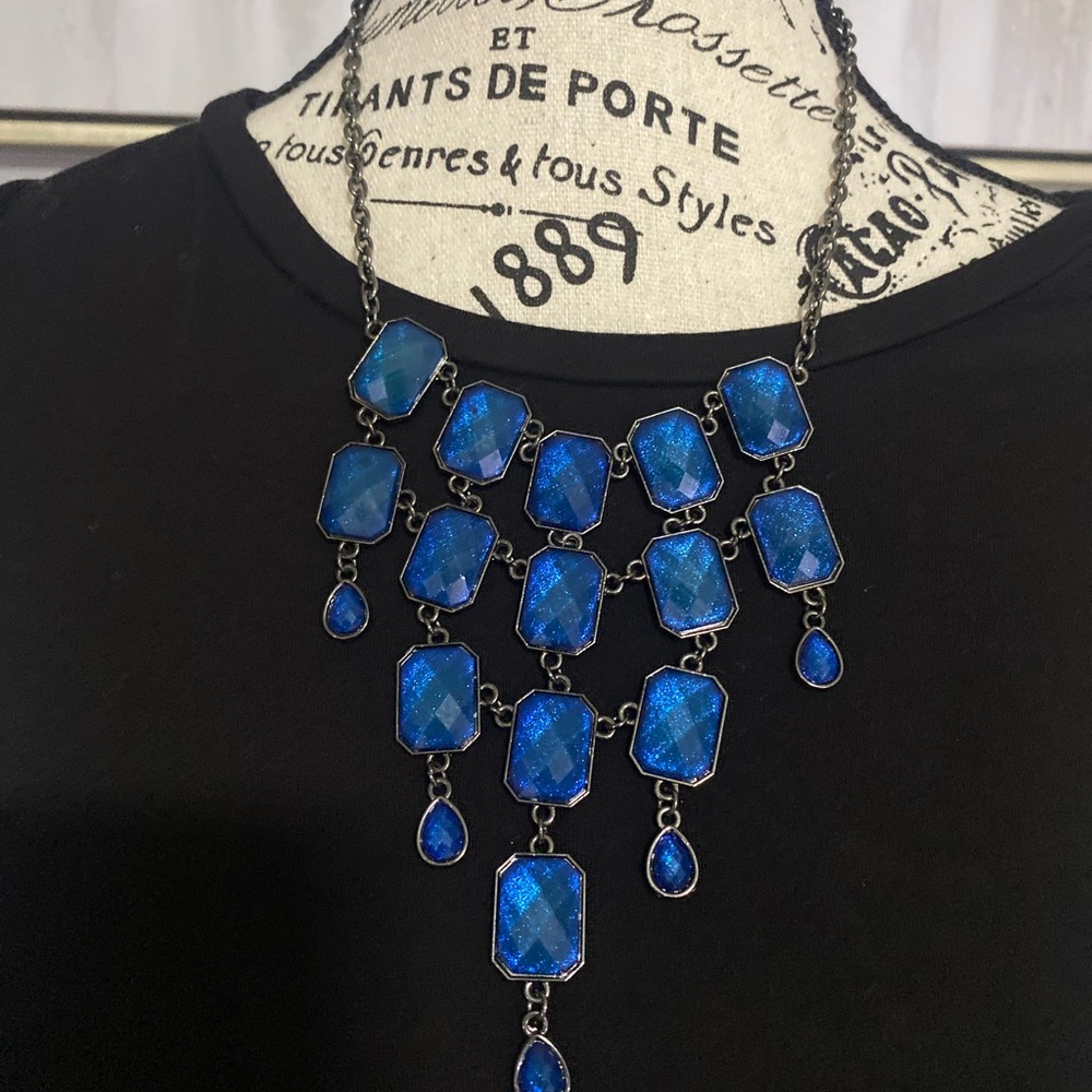 Blue Faceted Statement Bib Necklace - Women Jewelry